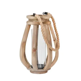 WOOD 16" LANTERN W/GLASS, BROWN